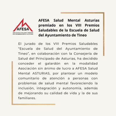 AFESA Salud Mental Asturias premiado por la Escuela de Salud del Ayuntamiento de Tineo
